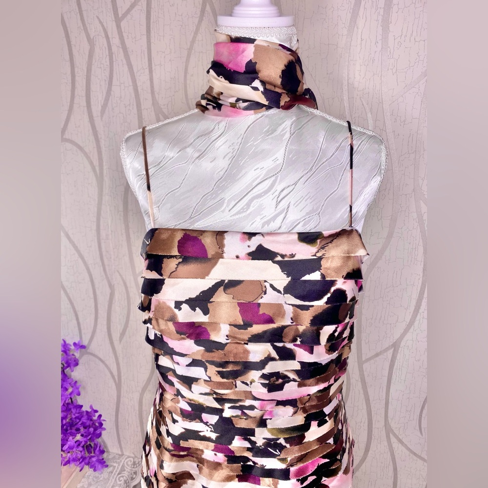 𝅺🌷 JS Collections 🌷Satin Multicoloured Midi Cocktail Dress w/ Scarf Sash